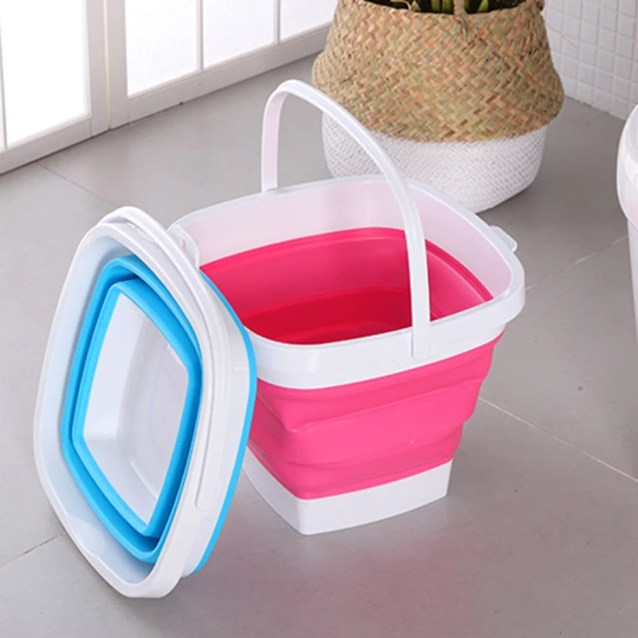Collapsible Plastic Bucket Foldable Square Tub Portable Fishing Water Pail Outdoor E2S