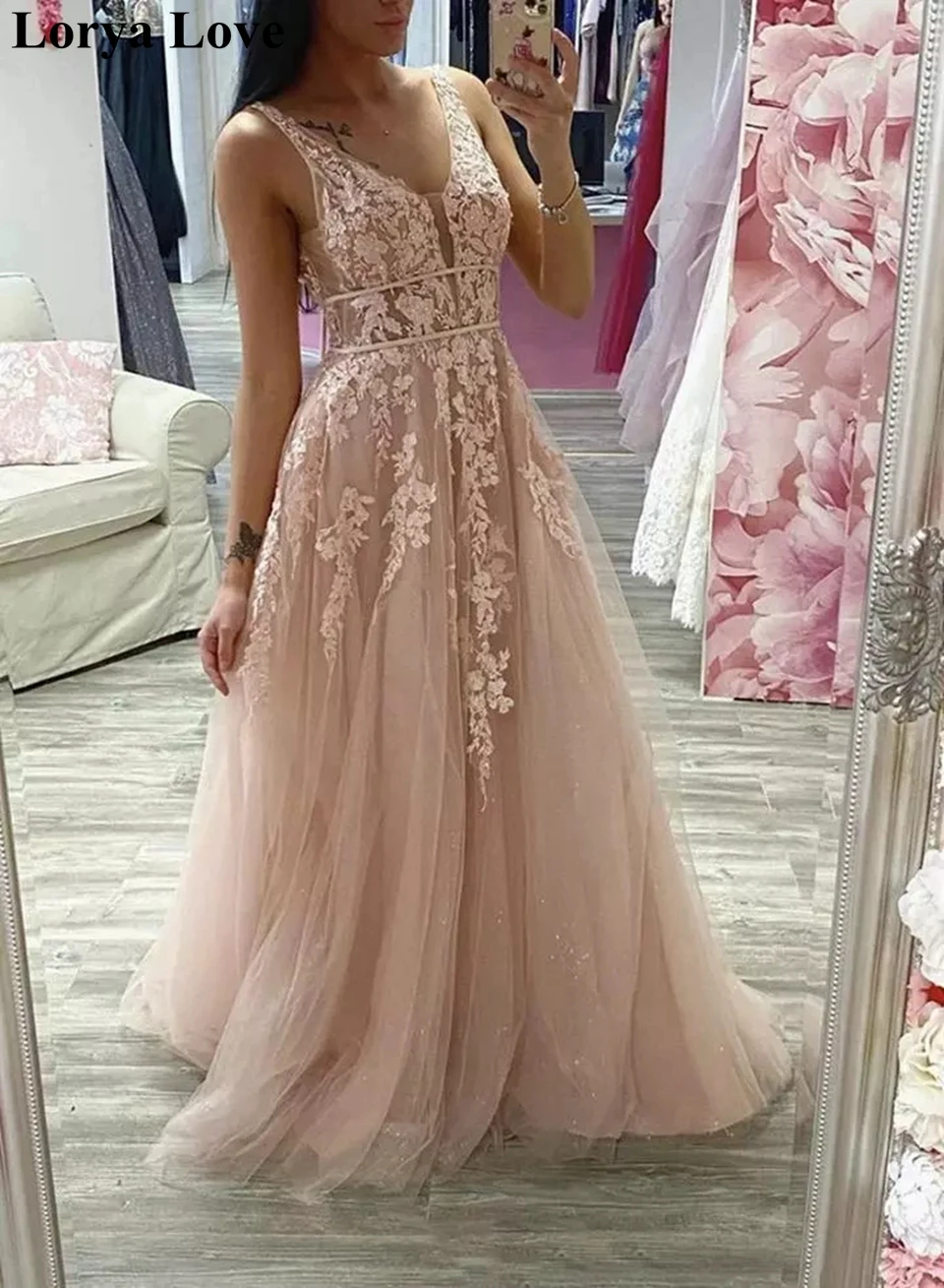 

Champagn Prom Dresses 2020 Women Party Night Long Vestidos De Gala Lace Appliques Evening Dress A-Line Sleeveless Robe De Soiree