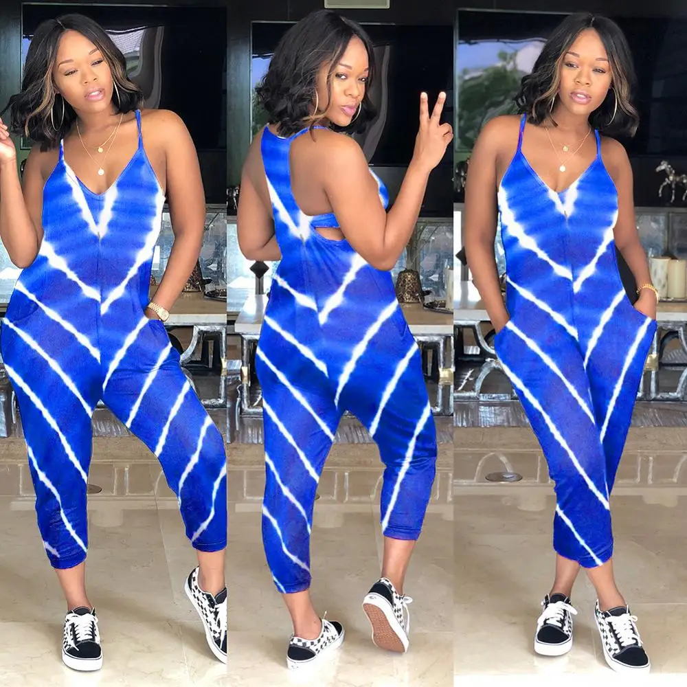 

Striped Printed Jumpsuit Blue Patterned Bodysuit for Woman Jumpsuit Sportswear Ladies 2020 Women's Workwear Bodysuit
