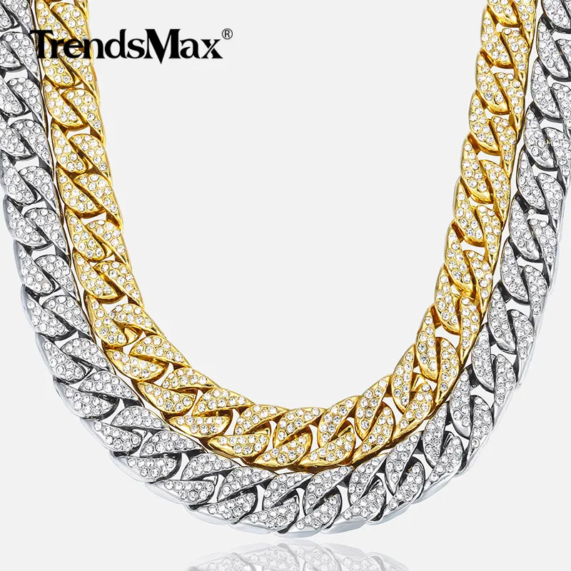 Prix 14mm collier homme Miami gourmette chaîne cubaine or argent Hip Hop glacé pavé strass CZ rappeur mâle collier bijoux GN432