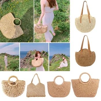 

Straw Bag Women's Summer Rattan Bag Handmade Woven Circle Bohemia Beach Handbag Wicker Bag