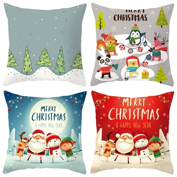 

#35 Christmas Cotton Peach Skin Velve Throw Pillow Cushion Cover Home Sofa Decor New Year Decorative Pillows For Cushion Cover