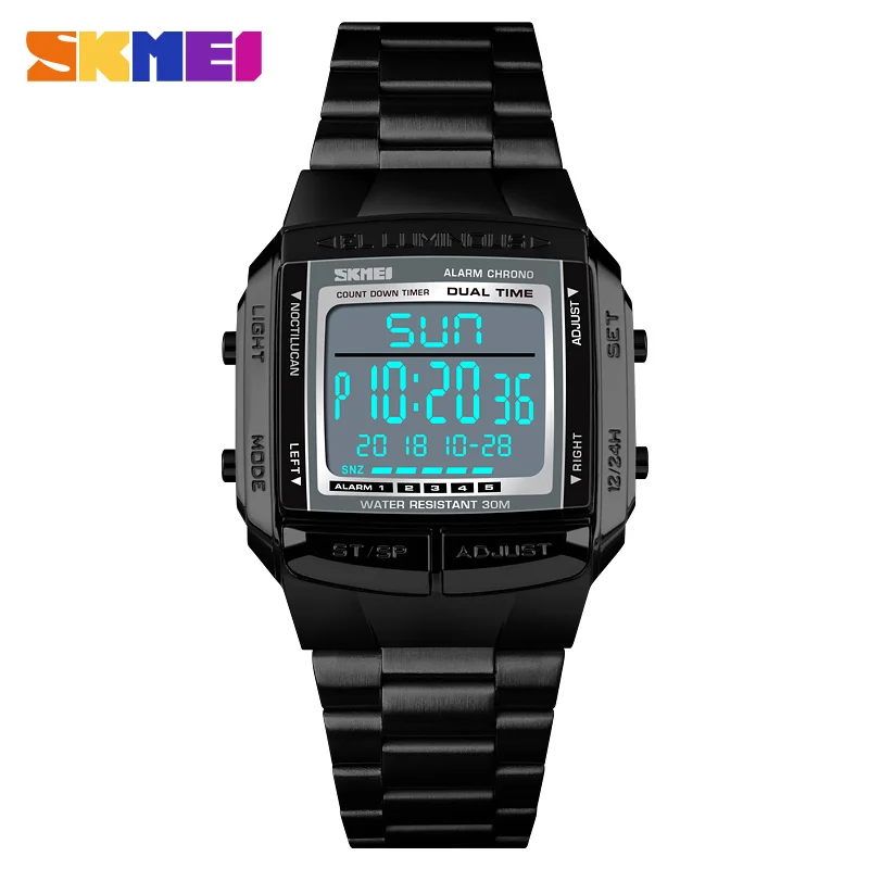 SKMEI, мужские часы, Лидирующий бренд, роскошные, военные, спортивные часы, водонепроницаемые, электронные, светодиодный, цифровые часы для мужчин, Relogio Masculino - Цвет: Черный