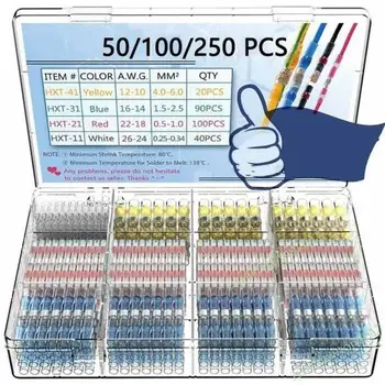 

50/100/150/250 pc Boxed Waterproof Solder Ring Heat Shrinkable Joint Terminal Solder Ring Heat Shrinkable Sleeve Terminal