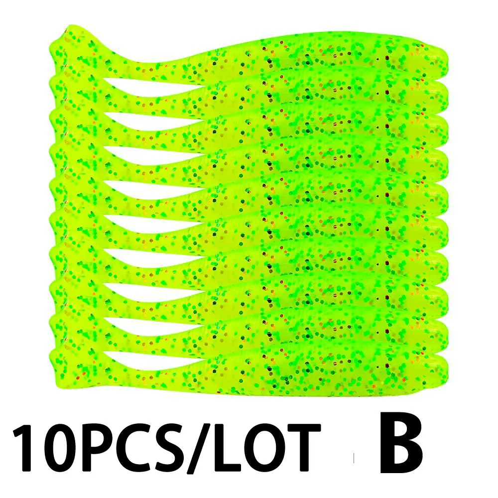 JACKFISH, 10 шт./лот, мягкие приманки, 7 см/2 г, 10 см/6 г, ручная работа, Т-образный хвост, запах соли, силиконовая приманка в виде мухи, вобберы для ловли карпа, приманки, рыболовные снасти - Цвет: COLOR-B