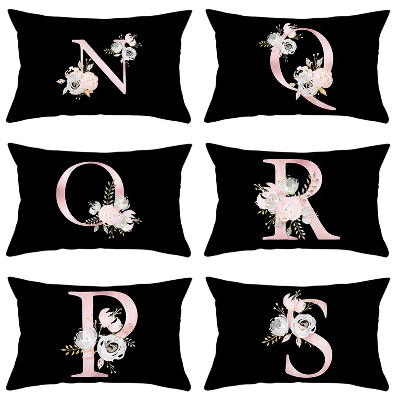 

TTLIFE 26 Alphabet Cushion Cover Throw Pillowcase Black Rectangle Love Letter Decorative Pillows Covers for Home Decor 30*50cm