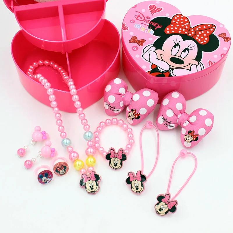 Minnie Mouse Весь набор hello kitty/аксессуары в виде мишки для девочек, эластичные резинки для волос, заколки для волос, заколки, ожерелье, серьги, детский подарок на день рождения - Цвет: Minnie Mouse