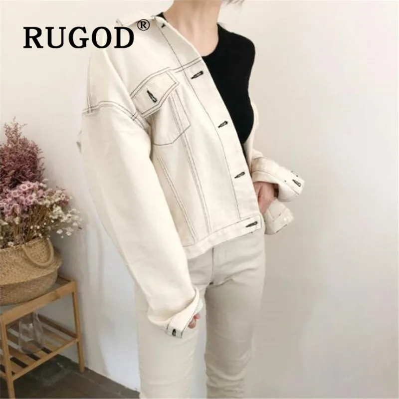 RUGOD Off-white Досуг отложной воротник короткое пальто однобортный пиджак Kpop Одежда Женская куртка осень