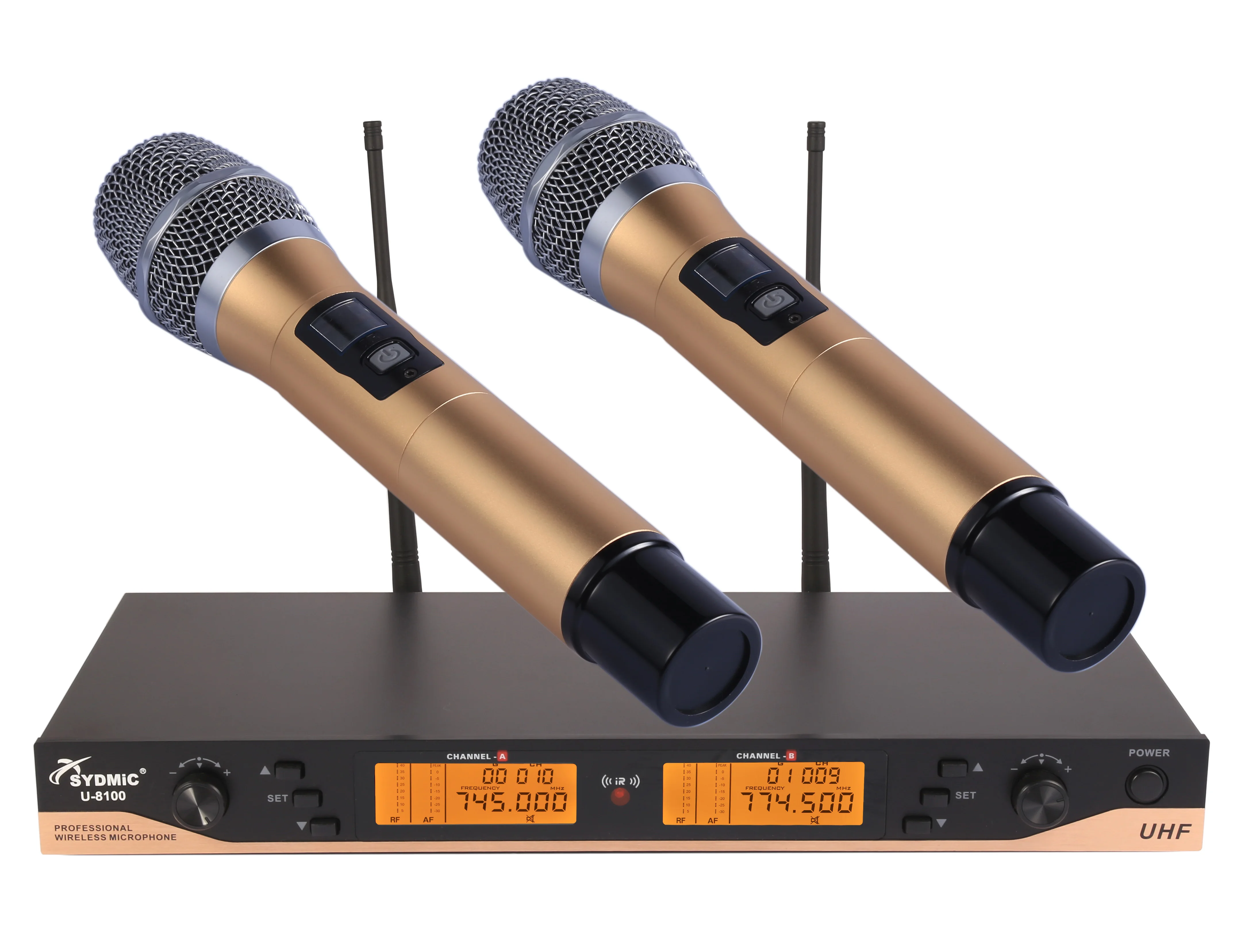 

New 200 Channels Professional Dual Channel Wireless Handheld Microphone System Karaoke Performance Party Mic