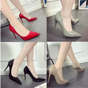 

New fashion patent leather high heels wild sexy wedding shoes bright leather shallow mouth pointed high-heeled shoes.
