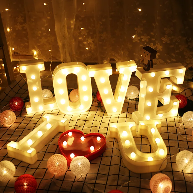 16CM LED Letter Night Light Light Alphabet Battery Home Culb Confession Wall Decoration Party Wedding Birthday Decor Valentine's