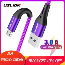 USLION 3 м микро USB кабель Быстрая зарядка для Xiaomi Redmi Note 5 Pro Android кабель для передачи данных для мобильного телефона для samsung S7 микро зарядное устройство