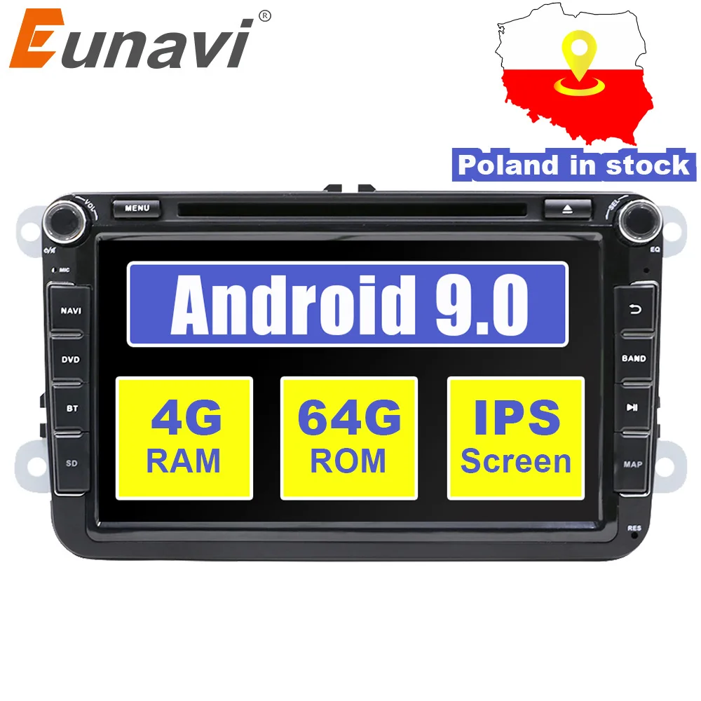 ^*Best Offers Eunavi 2 din Android 9 Car DVD GPS for VW Passat CC Polo GOLF 5 6 Touran EOS T5 Sharan Jetta Tiguan Radio stereo tda7851 IPS 8''