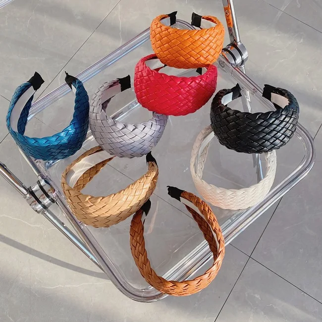 

Ladies Headband Hand-woven Wide-brimmed Headband New Temperament Imitation Leather Pu Headband Net Red Makeup Headband Mesh Hair