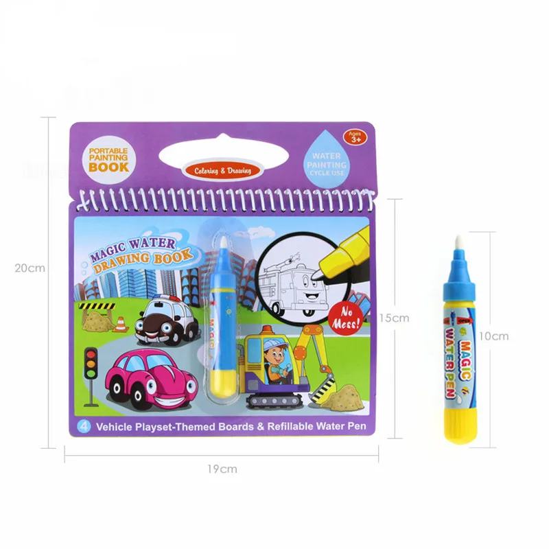 

Water Drawing Book Reusable Coloring Pen Coloring Magic Book Painting Cartoon Vehicles Drawing Board Educational Toy Kids