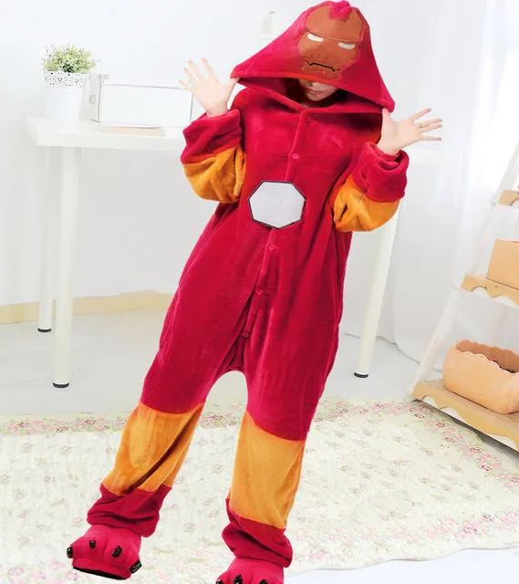 

Anime The Avengers Iron Man Cosplay Costumes Tony Stark Flannel Kids Adult Pajamas Sleepwear Bathrobe Jumpsuits Party Halloween