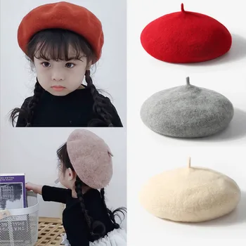 

12 Colors Wool Cute Baby Girls Beret Hats Autumn Winter Baby Warm Hat Painter Hat Hair Accessories Outfit 2-5Y