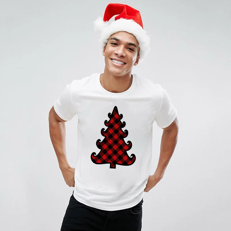 Забавные футболки в клетку, веселые футболки с рождественским узором, повседневные мужские футболки с изображением рождественской елки и грузовика, модные зимние футболки в стиле Харадзюку для отдыха, одежда - Цвет: N639-MSTWH-