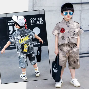 

4-12 Years Boys Clothes Set Summer Handsome Fashion Casual Suit Children's Boy Sportswear Military Training Camouflage Workwear