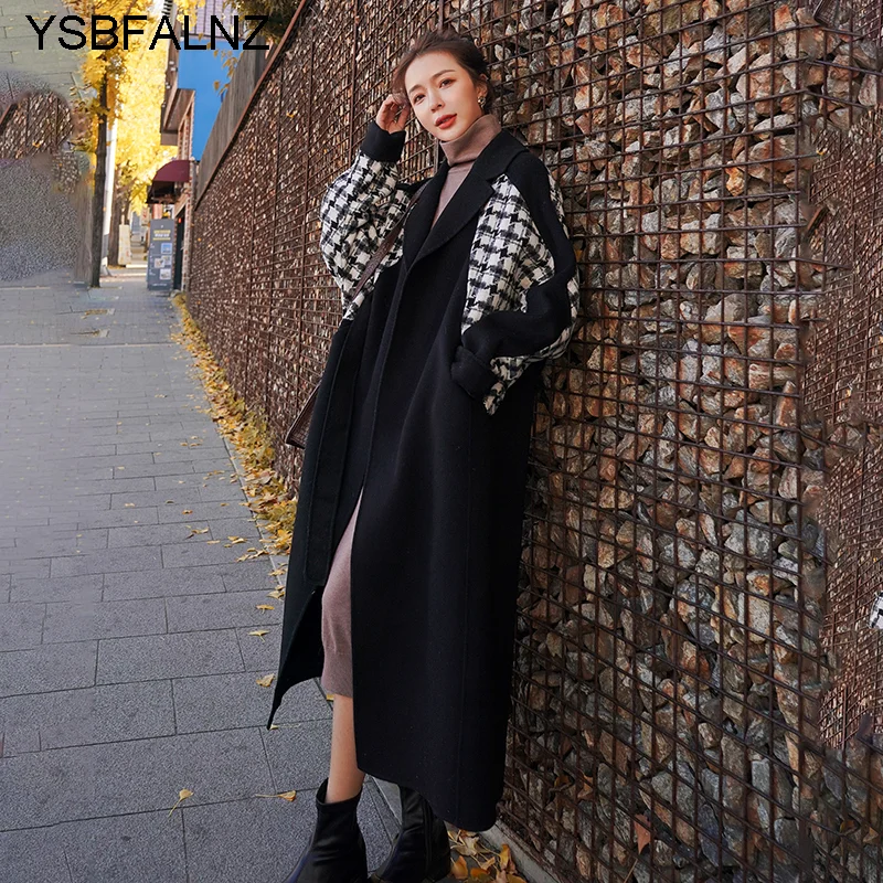 

Coats Female Woolen Long Winter 2023 Christmas Red Korean Loose Plaid Fashion Stitching Fashion Wool Warm Womens Jacket Clothing