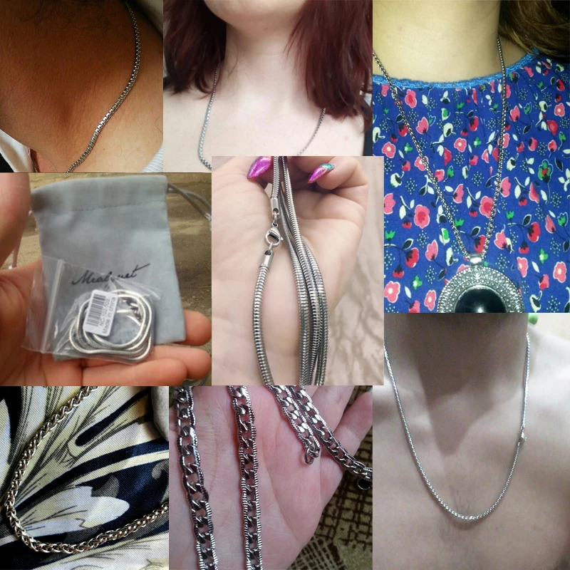 Meaeguet Classic Stainless Steel Silver Color Link Chain Necklace