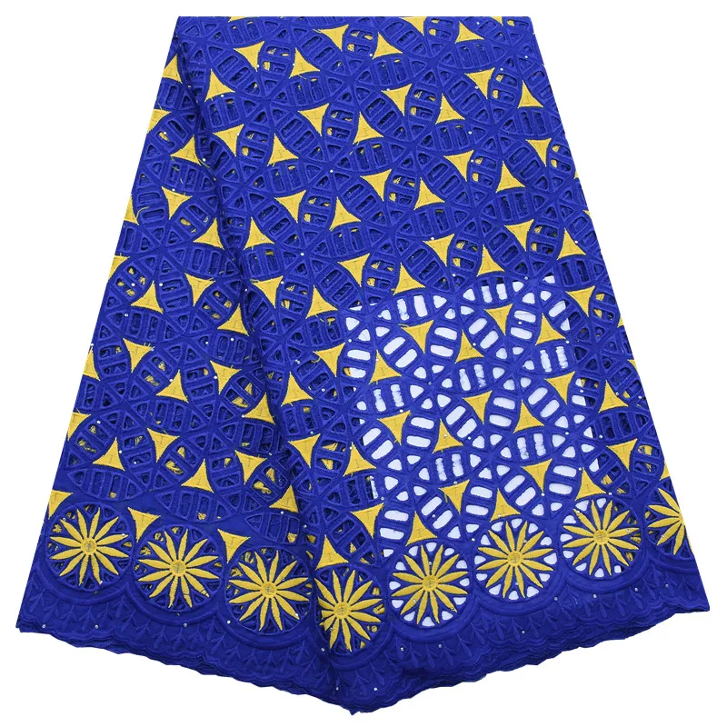 Royal blue Kalume высокое качество нигерийская швейцарская хлопковая вуаль кружева в швейцарском стиле черные отверстия африканская кружевная ткань с камнями для вечерние F1785 - Цвет: Royal blue