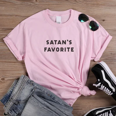 ONSEME Футболка женская сатанская любимая Эстетическая лозунг tumblr Мода 90s молодой стиль летняя футболка с короткими рукавами женская Q-857 - Цвет: Pink