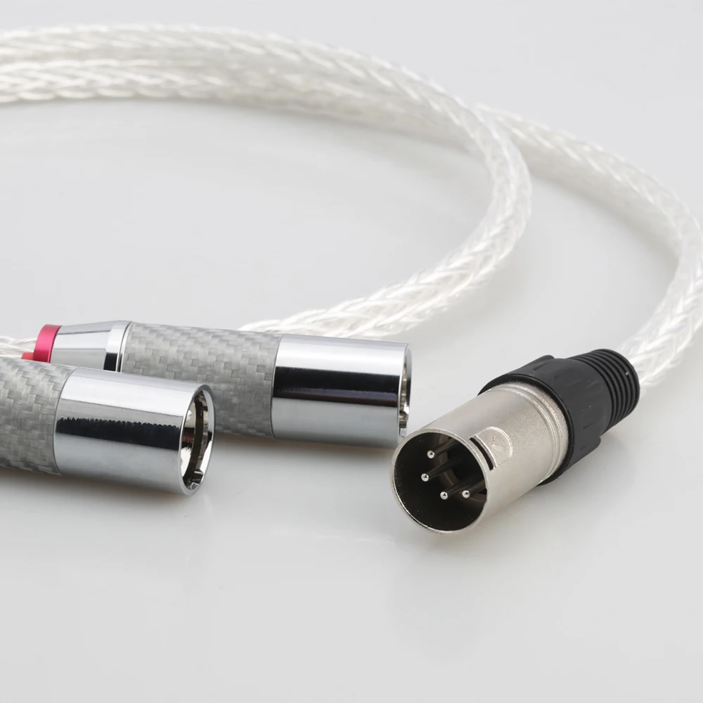 Audiocrast 8ag silver plated 4 pin XLR Male to 2x 3 pin XLR Male Balanced cable Headphone Audio Adapter