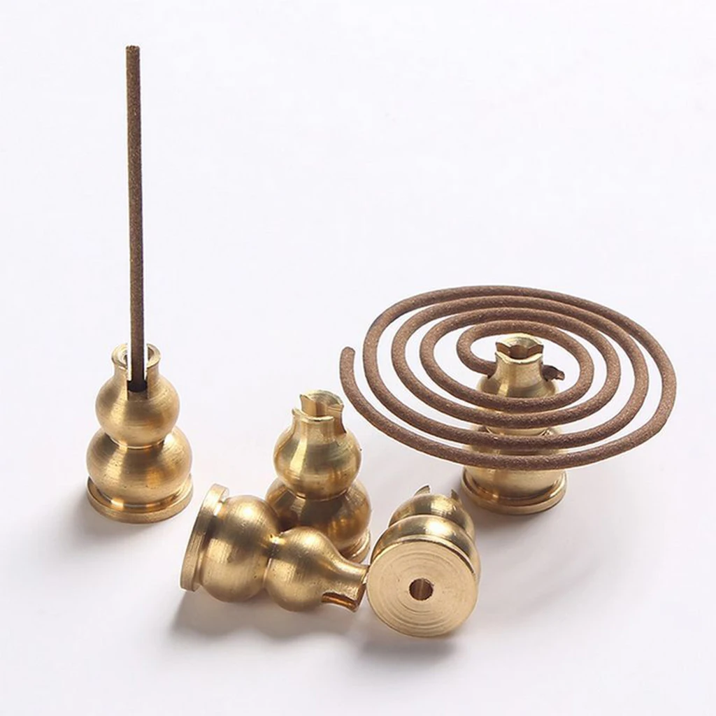 Brass Mini Incense Holder and Sticks Insence Burner Holder Gourd Shape Coil Incense Holder Copper Polishing Yellow