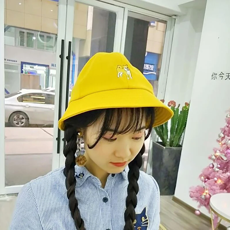 New Cartoon Dog Pattern Funny Embroidery Panama Fashionable Hats Men and Women's Summer Outdoor Children Hip-Hop Fisherman Hats