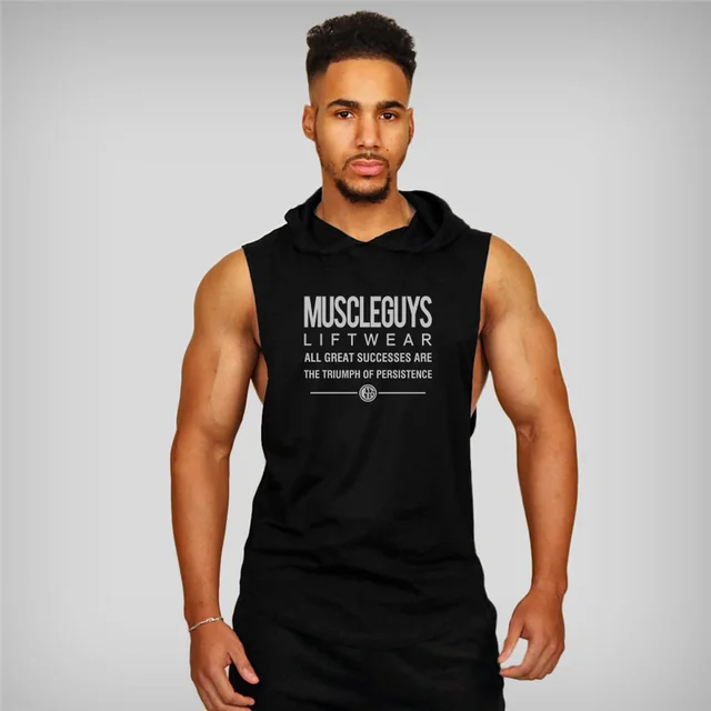 Muscleguys Liftwear Sleeveless T Shirt With Hoody Brand Gym