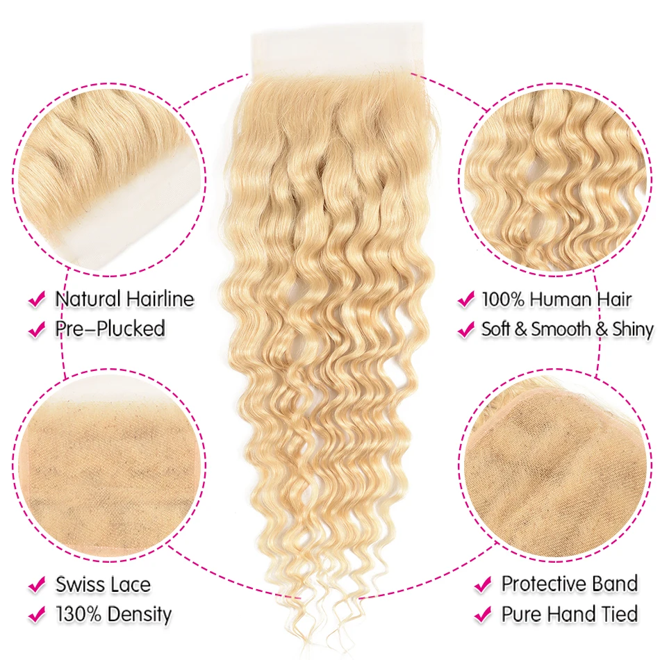 Волосы UNICE бразильские глубокая волна высокое соотношение Remy натуральные кудрявые пучки волос Блонд пряди с закрытием блонд пряди с закрытием