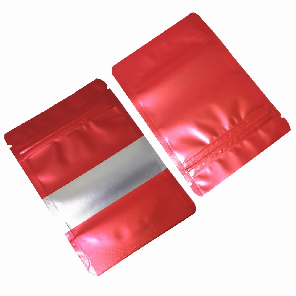 

100Pcs/Lot Red Stand-Up Mylar Foil Bag with Window for Food Grains Tea Nuts Resealable Zip Lock Package Storage Bag