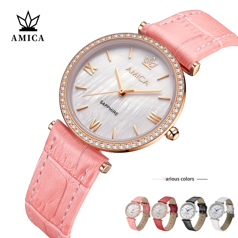 

Amica Watches for Women Simple Vintage Small Dial Watch Sweet Leather Strap Outdoor Wrist Clock