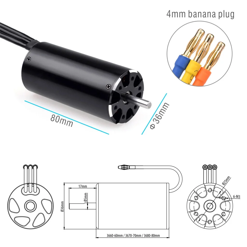 Rocket 3680 rc boat motor for boat electric brushless motor 2kw 24v 19v 26v 34v 38v 50000 rpm
