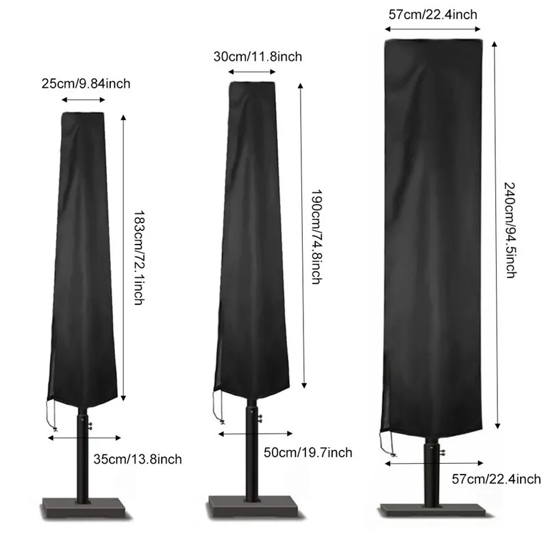Description Picture 3 of itemblack 210D Umbrella Patio Waterproof Market Parasol Covers with Zipper for 6 sizes Outdoor Umbrellas Covers