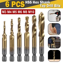

6pcs/set Metric Thread Tap Drill Bit Set M3-M10 High Speed Steel 6542 Hex Shank Screw Tap Drill Bits For Metal Wood Hand Tools