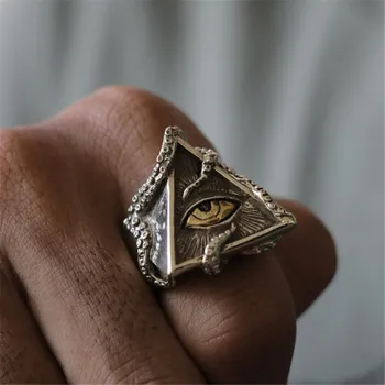 

Vintage Punk Eyes of Horus Creative Stainless Steel Octopus Foot Geometric Triangle Eye Ring Men's Jewelry Gift