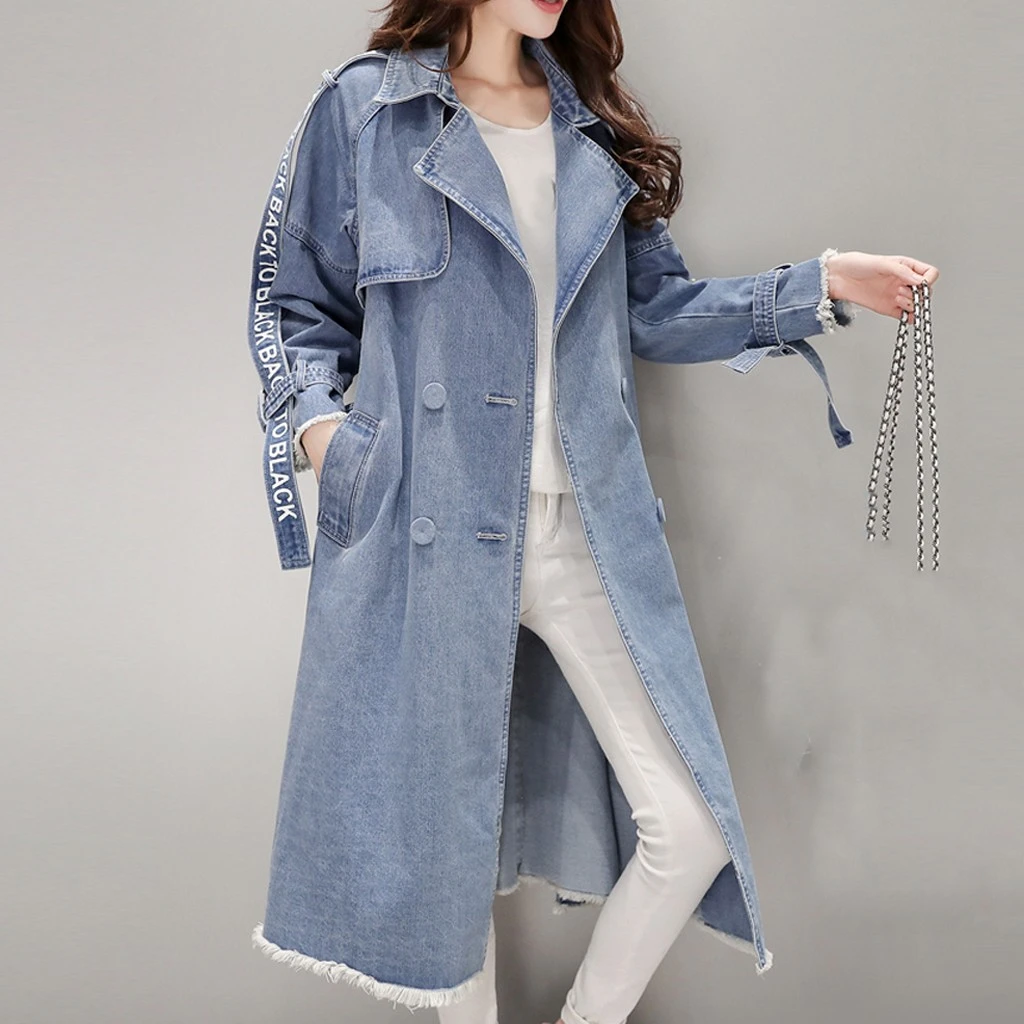 JAYCOSIN 2019 Plus Size Winter And Autumn Fashion Women Casual Solid Long Sleeve Denim Long Cardigan Jackets Outwear Coat 919