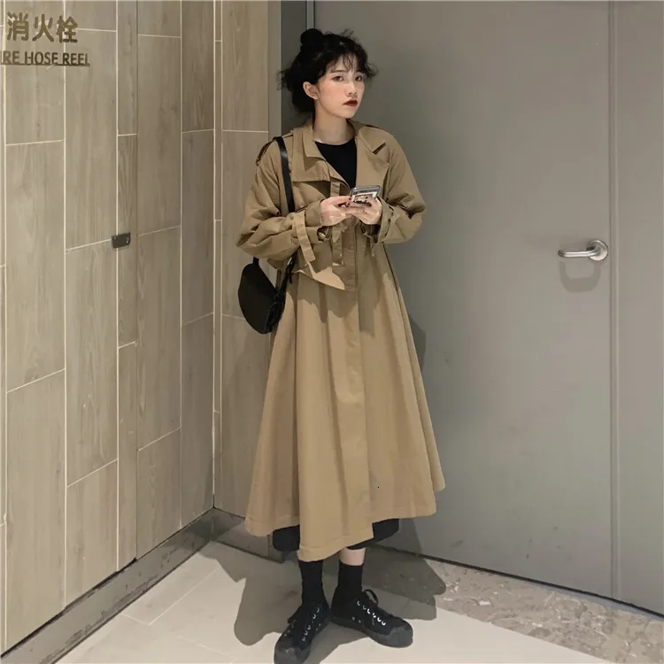 SHENGPALAE, новинка, модное осеннее пальто для женщин, однотонное, свободное, повседневное, уличное, длинное, Корея, ветровка для женщин A474