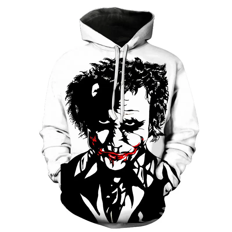 white Joker Male Sweatshirts Mens Hoodies hip hop streetwear coat 3D Printing hoodie men Casual fun
