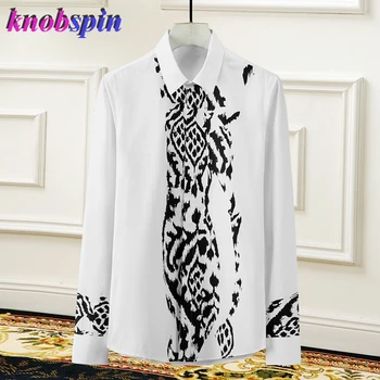 

Plus size 3XL 4XL Men's Print Shirt long sleeve Chemise homme Casual slim Business male dress Shirts high quality Cotton Camisas