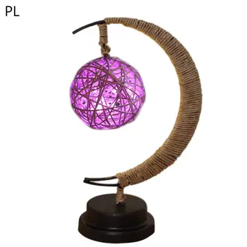 

Rattan Ball Desk Lamp Iron Art Crescent Hemp Rope Wrought Night Light for Home X4YD