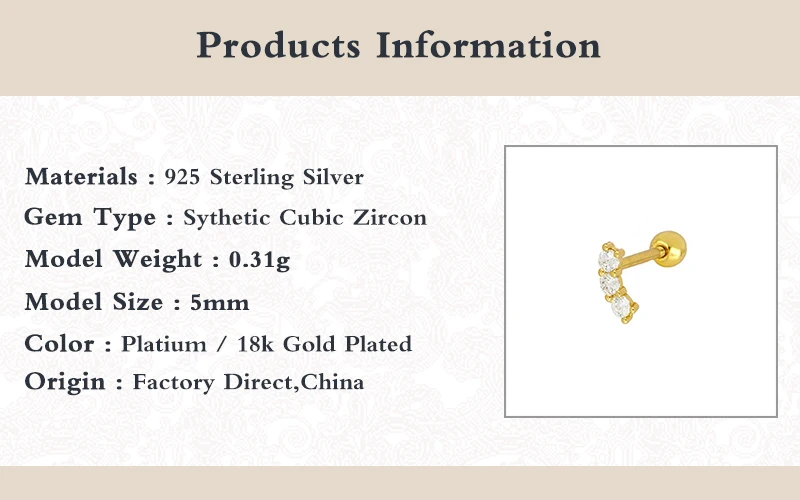 2pcs 925 Sterling Silver Aretes Piercing Stud Earring For Women Girl Cartilage Ear Bone Earlobe Buckle Cartilage Earring Jewelry