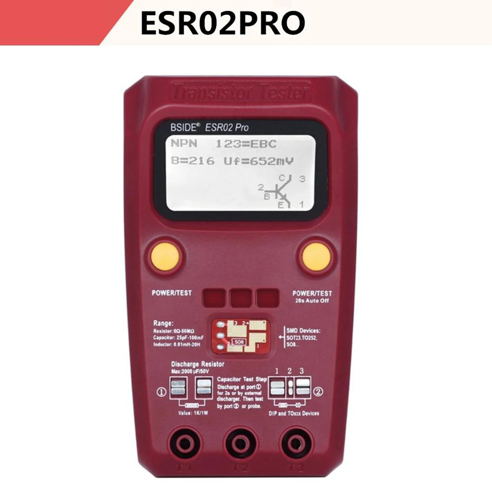 ESR02PRO-RED ESR02PRO Цифровой транзистор SMD компоненты тест мультиметр Емкость Диод Триод индуктивность мультиметр ESR тест er - Цвет: ESR02PRO-RED
