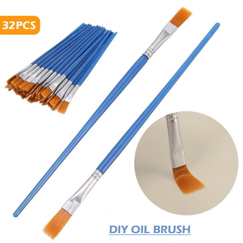 32pcs/set 17cm Durable Flat Paint Brushes Set Acrylic Oil Watercolour