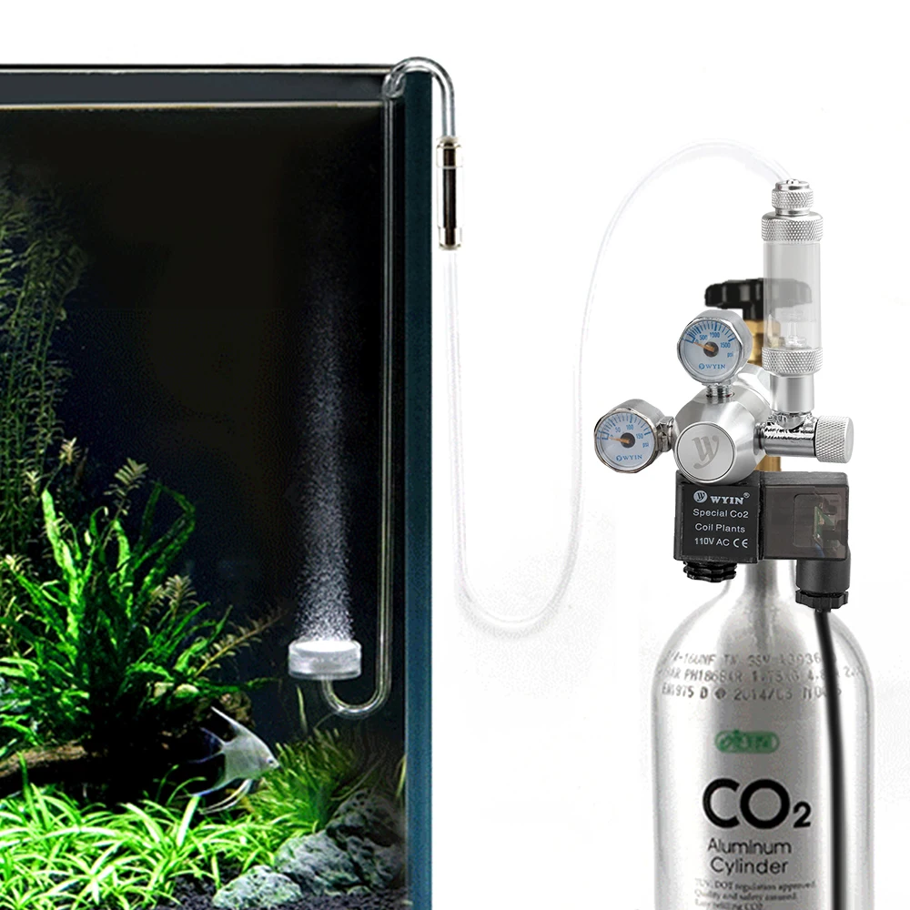 

12V Aquarium CO2 Regulator CO2 Pressure Regulator with Solenoid Double Pressure Gauge Bubble Counter & Check Valve CO2 Regulator