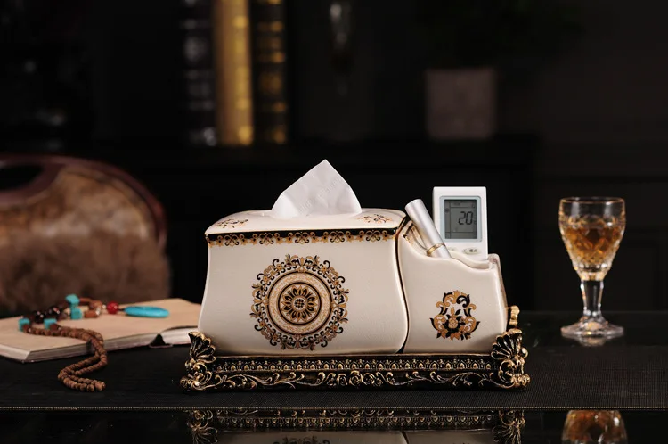 European-style simple ceramic tissue box luxury local gold multifunctional paper drawer storage box for living roon or bathroom