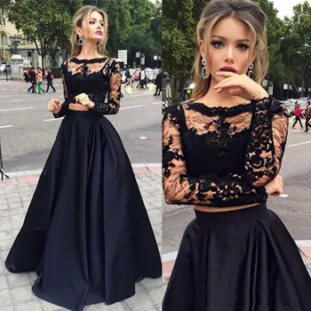 

Prom Dress Long Scoop Appliques with Flowers Handmade Two Piece Side Split Tulle Evening Gowns Party Graduation vestido de festa