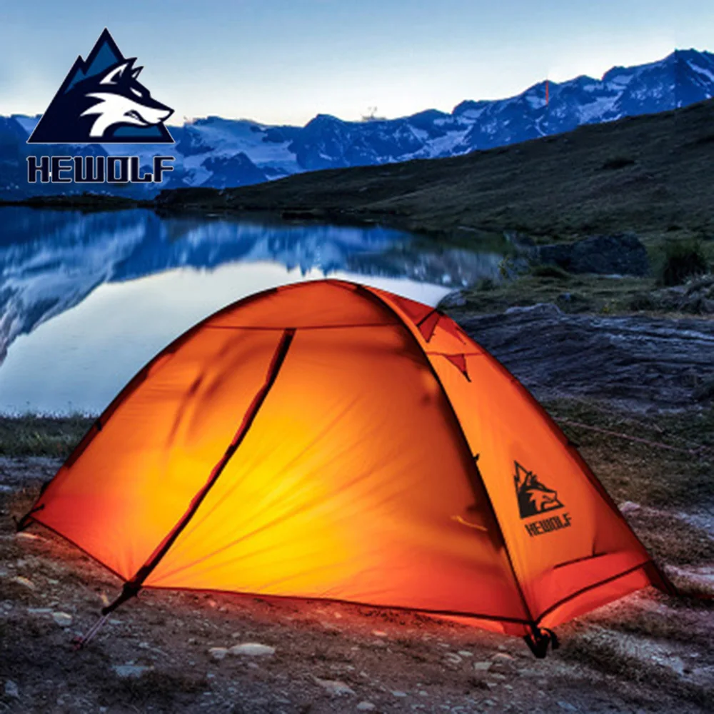 

HEWOLF 1 Person Camping Tent Outdoor Double Layers Silicone Coat Waterproof Camping Tent 1.7kg Ultralight with Floor Mat